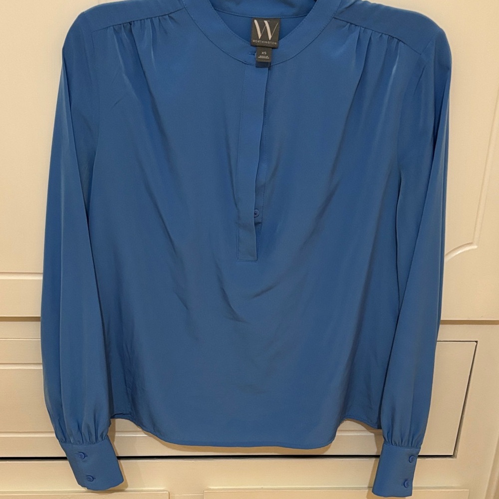Worthington Blue Long Sleeve Split-Placket Blouse